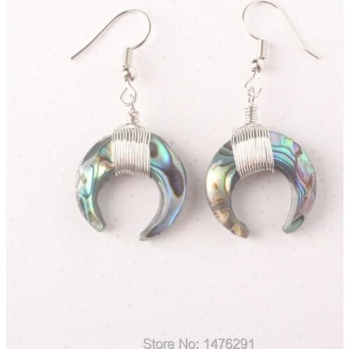 Charm Natural Abalone Shell Moon Hook Dangle Earrings 1Pair