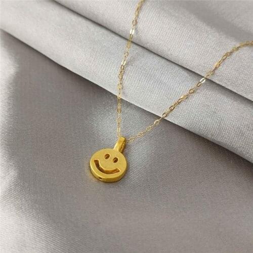 Real Gold Smiley Face Pendant Necklace Au750 Sweet Fashion Smile Shape Womens Clavicle Pendant Gift Fine Jewelry Wholesale