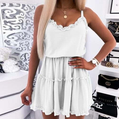 Sexy Women V-Neck Sleeveless Mini Dresses Summer Backless Sling Party Dress Ladies Solid Color Short Pleated Dress Vestidos