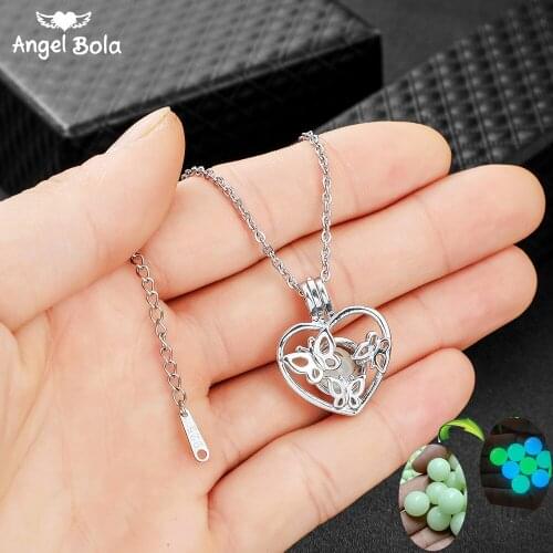 Butterfly Pendant Hollow Luminous Stone Pendant Necklace Gifts Moon Glowing Necklace Gem Charm Jewelry Stainless Steel