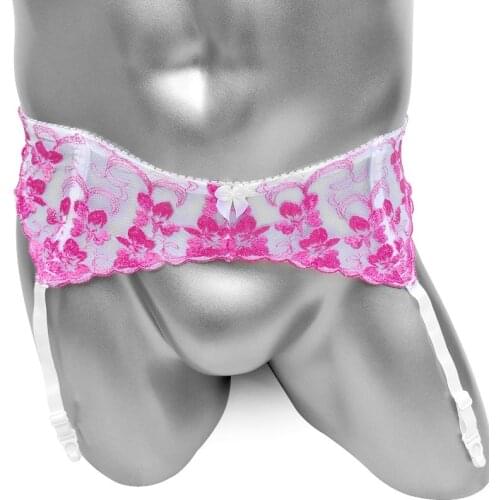 Sissy Garter Belts Underwear Sheer Mesh With Embroidery Adjustable Breasted Waist Mens Suspenders Lace Sexy Lingerie Clubwear