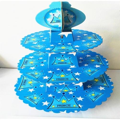 Prince Crown Prince Theme 1Pc/Set Three Layer Paper Cupcake Stand Boy Birthday Party Decoration Dessert Stand Party Supplies
