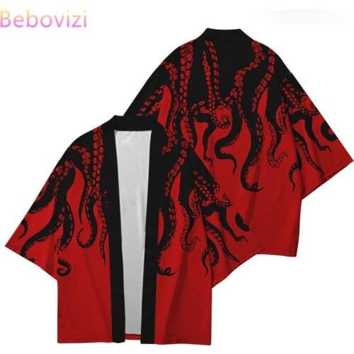 Plus Size XXS-6XL Octopus Print Loose Japanese Streetwear Cardigan Women Men Harajuku Haori Kimono Cosplay Top Shirts Yukata
