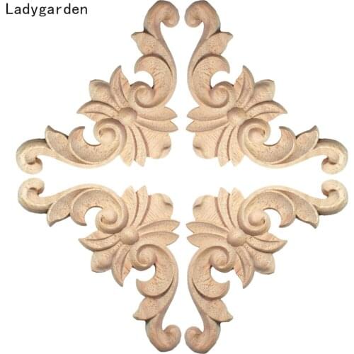 Carved Unpainted European Floral Leaves Sculptures Furniture Window Corner Wood Applique Onlay 4/5/6/8/10/12/20cm Wood Statues