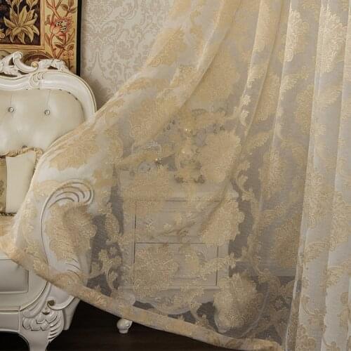 Luxury European jacquard Tulle Curtains for Living Room Bedroom Windows Treatment Beige White Sheer Curtain Screen
