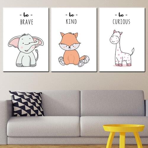 Modern Minimalist Nordic Canvas Painting HD Print Watercolor Cartoon Animal Poster Childrens Room Wall Art Decoration Pictures