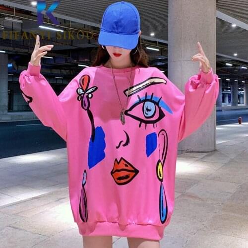 Fashion Print Sweatshirt Women Spring Autumn Hoodies O-Neck Long Sleeve Loose Pullovers Female Streetwear Casual Sweatshirts