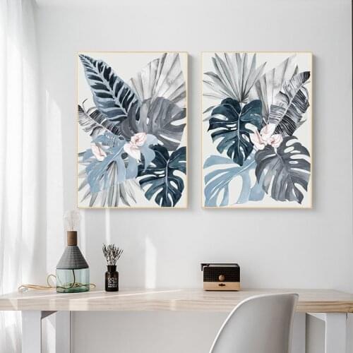 Vintage Blue Flowers Canvas Watercolor painting Abstract Poster Blooming Life Botanical Print Wall Art Picture Living Room Decor