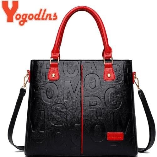 Yogodlns Vintage Letter Handle Bag For Women PU Leather Shoulder Bag Large Capacity Crossbody Bag Fashion Handbag Shopping Pouch