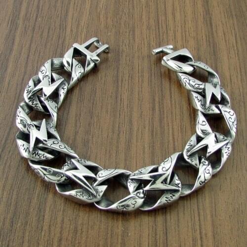 Vintage 316 Stainless Steel Silver Color Lightning Bolt Symbol Bracelet Jewelry