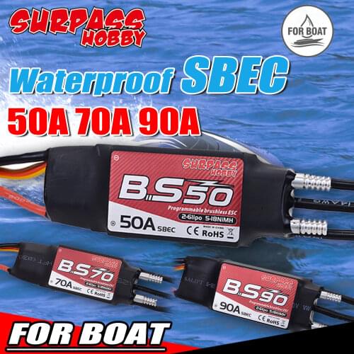 SURPASS HOBBY Waterproof ESC 50A 70A 90A SBEC Brushless Boat Speed Electric Controller 2-6S Lipo BEC for RC Boat traxxas trx4