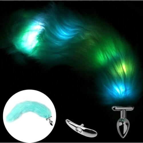 Adult Games Luminous Blue Fox Tail Butt Plug Sex Toys for Women Slave Cosplay Tail Bright Anal Plug Erotic