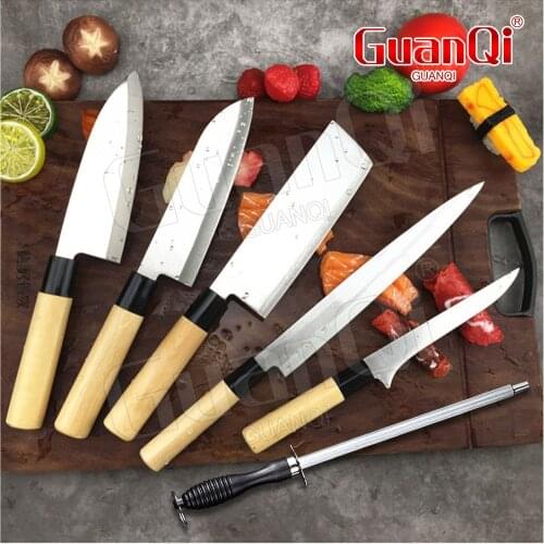 Japanese Chef Knife Professional Kitchen Knives Sashimi Sushi Knife Wood Handle Santoku Slicing Knife Cleaver Knife Cooking Tool