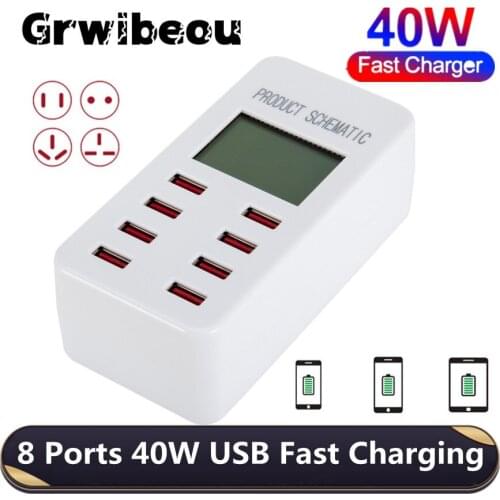Grwibeou 8 Ports 40W Fast Charging USB Charger Fast Phone Charger Adapter for iPhone Samsung Xiaomi Huawei Smart Travel Charge