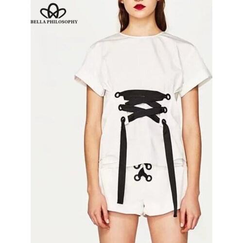 Bella Philosophy 2018 women summer lace-up short sleeve tee T-shirt