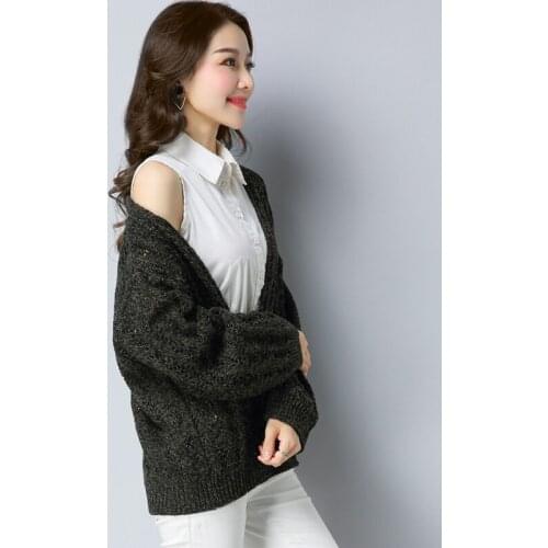 Spring new Solid color Knitted Cardigans Women fashion V-Neck Short Sweater Casual Loose Hollow Sweaters Coats women