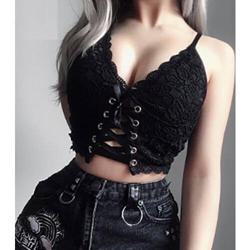 Goth Dark Vintage Bandage Gothic Cropped Top Hollow Out Knitted Autumn 2021 Camisole Aesthetic Eyelet Grunge Punk Sexy Harajuku