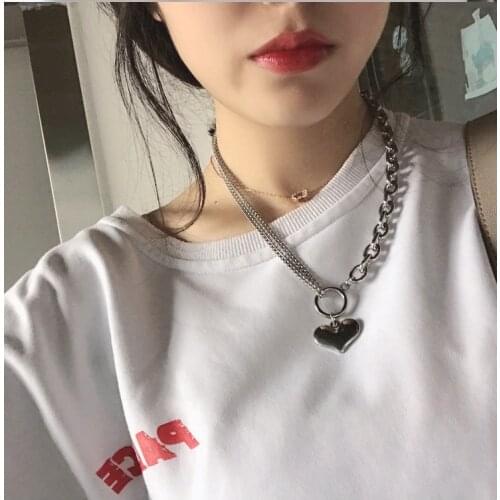 Cool Love Heart Cross Punk Rock Chain Adjustable Necklace Long Chain Alloy Stainless Metal Line for Women Jewelry Party