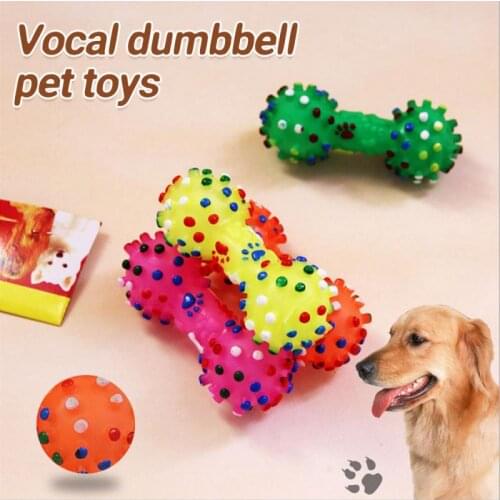 1pcs Pet Chew Toy Dog Cat Puppy Sound Polka Dot Squeaky Toy Rubber Dumbbell Shape Chewing Funny Toy Color Random