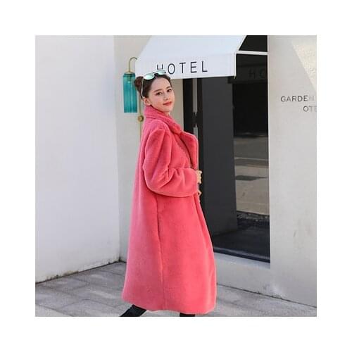 Winter Faux Rabbit Fur Coat 2019 Women High Quality Luxury Long Fur Coat Female Plus Size Casual Loose Imitation Rabbit overcoat