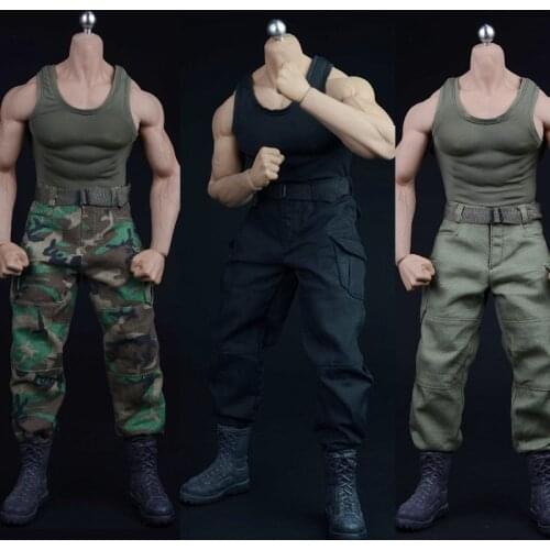 1/6 Male handsome uniform green Combat Suit Camouflage Pants black Vest Belt For 12'' TBLeague PH Soldier Figure Body dolls