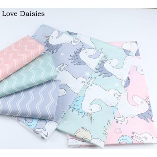 100% cotton twill new PINK GREEN GRAY cartoon white unicorn stars chevron fabrics for DIY crib bedding cushion handwork decor