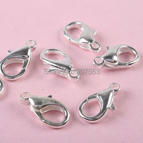 110Pcs 12mm long Silver tone Lobster Parrot Clasps h0648
