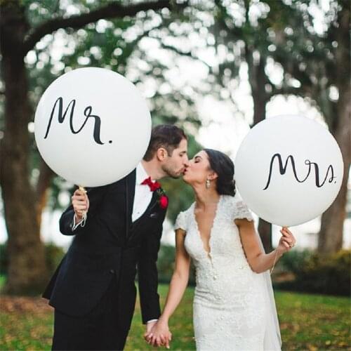 36Inch White Latex Balloon MR MRS Married Love Heart Letter Printed Party Balloons Bride Groom Wedding Decoration Supplies