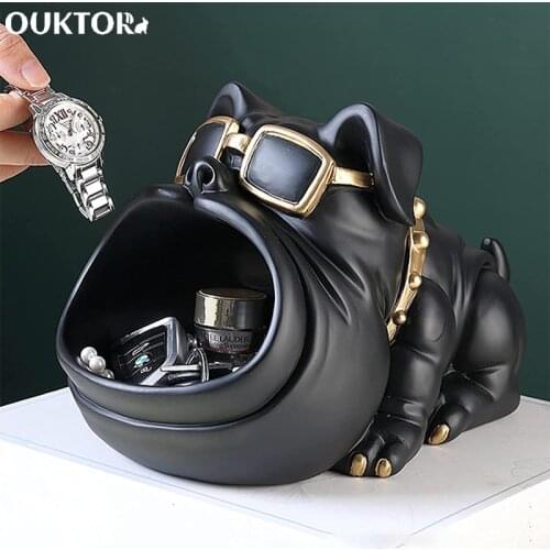 3D Cool Dog Statue Big Mouth Bulldog Sculpture Table Decoration Desk Candy Sundries Storage Box Coin Bank Home Sculpture Decor