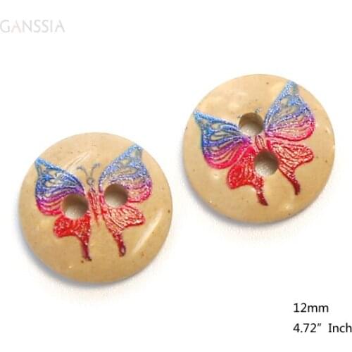 50pcs/lot Size:12mm MulticolourButterfly Coconut Round Buttons, Sewing Button for DIY, Garment Accessories (KK-1061)