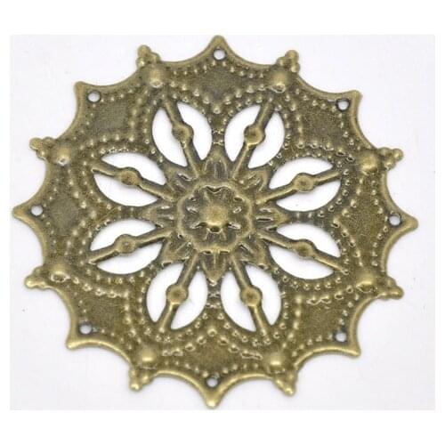 Free shipping-50Pcs Bronze Tone Filigree Flower Wraps Connectors Jewelry Findings DIY Connectors 43mm J0604