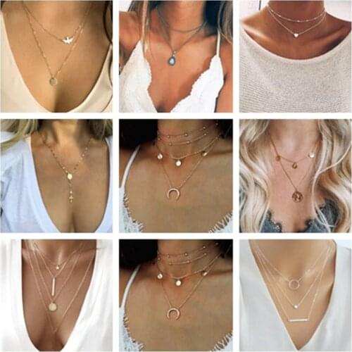 2020 Bohemian Natural Stone Beads Hearts Birds Leaves Chain Necklaces Pendants for Women Vintage Multi Layer Jewelry Collar