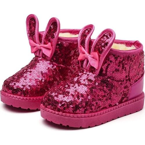 COZULLAA Children Winter Warm Plush Lining Snow Boots Shoes 2020 Kids Girls Cute Glitter Rabbit Ear Ankle Boots Size 24-35