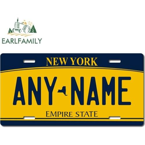 EARLFAMILY 13cm x 7.5cm Auto Vinyl Car Sticker for New York License Plate ANY NAME Graphics Customize Decals Car Accessories
