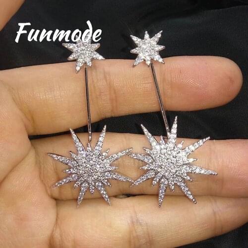 Funmode Luxury Spracking Star Shape Top Quality Cubic Zirconia Stud Earrings New Arrival Jewelry Boucles D'oreille Bijoute F013E