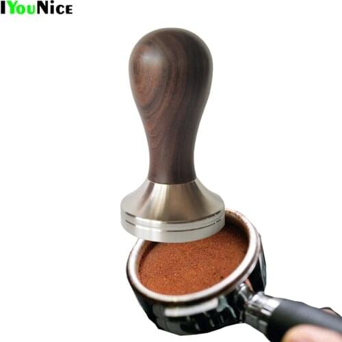 IYouNice Wooden Handle Tamper Coffee Powder 304 Stainless Steel Base Hammer 51/58mm Coffee Accessories