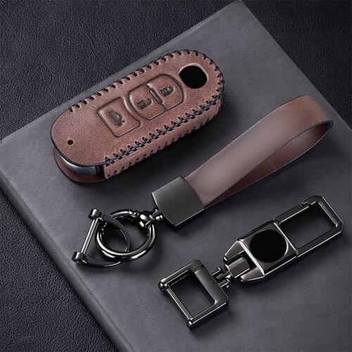 Top Layer Leather Car Remote Smart Key Case Cover Fob Skin Holder For Mazda 3 6 8 Miata MX-5 CX-3 CX-5 CX-7 CX-9 Car Accessories