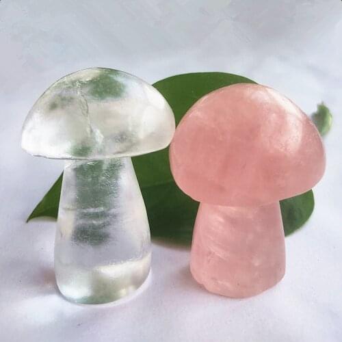 Crystal mushroom Natural clear quartz mushrooms Lovely rose crystal gemstone agaric healing Home Decoration