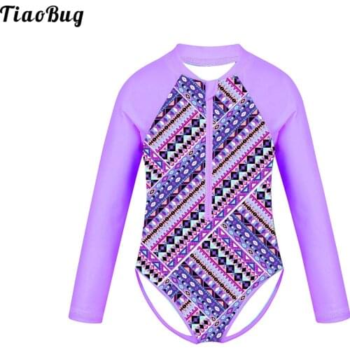 TiaoBug Summer Kids Girls Rash Guard Floral Printed Swimming Bodysuit One-Piece Long Sleeves Zippered Swimsuit Swimwear Jumpsuit