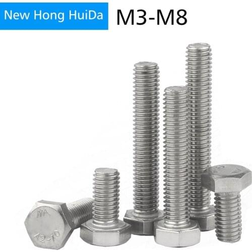 M3 M4 M5 M6 304 Stainless Steel DIN933 Hex Flat Head Bolts Thread Metric Electrical Machine Hexagon Screw