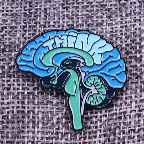 Medial view brain pin my mental health mental illness stigma, depression, anxiety badge Enamel pin