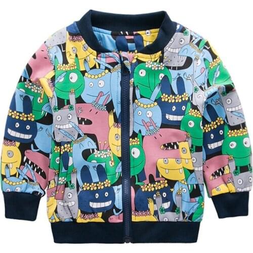 Fashion autumn Baby Girl boy Coat Full print Monster Cartoon Graffiti Zipper children Jacket long Sleeve Toddler clothing