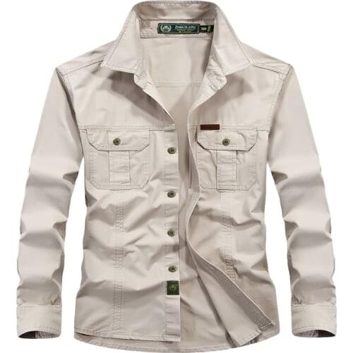 Men Shirt 100% Cotton Absorb Breatha 6Xl 2021 Summer Long Sleeved Solid Color Males Military Quality Wearable Clothing