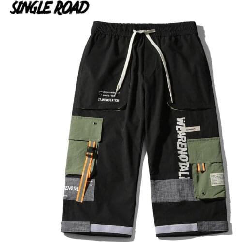 SingleRoad Mens Cargo Pants Men 2021 Side Pockets Patchwork Joggers Hip Hop Japanese Streetwear Cropped Trousers Baggy Pants Men