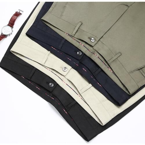 Mens Relaxed-fit Business Casual Stretch Khaki Pant 2021 Spring Summer New Arrivals Men Fashion Classic Modal Silk Trousers