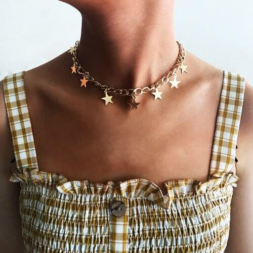 Delicate Stars Pendant Short Necklace Gold Silver Color Metal Choker Necklaces for Women Fashion Jewellery