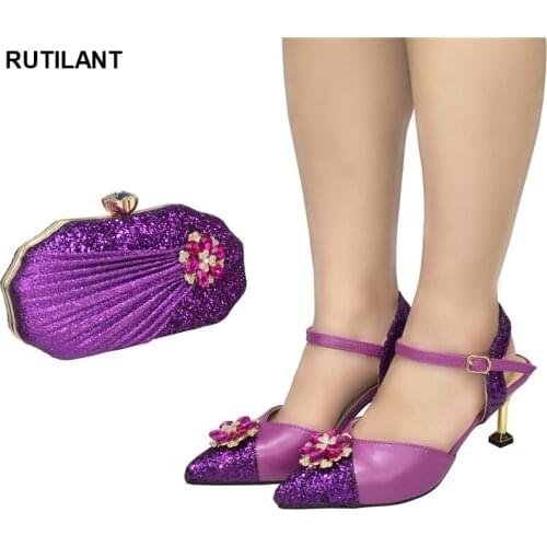 Latest Design African Women Wedding Shoes and Bag Set Decorated with Rhinestone Shoes for Women Sandals Shoes for Wedding Women