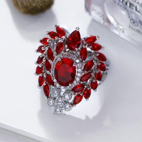 2021 New Red And Blue Crystal Color Jewelry Copper Fashion Ladies Pretty Accessories Jewelries Women Rings