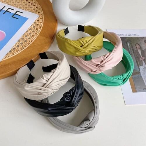 Faux Leather Pure Color Knotted Headband Fashion Hair Accessories Women Wide Cross Candy Color PU Leather Hairbands Hair Hoop