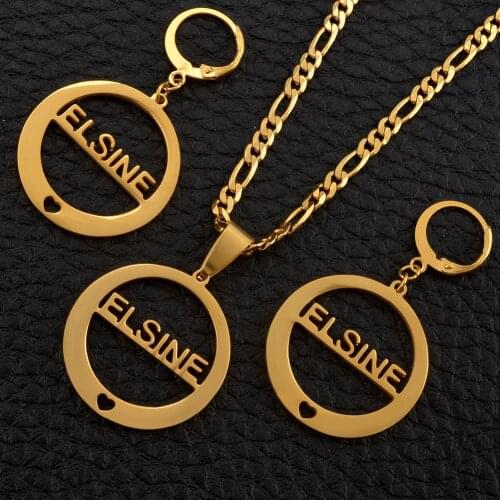 Anniyo Hawaiian Name ELSINE Pendant Necklaces Earrings Jewelry sets Gold Color for Women Gifts #043021